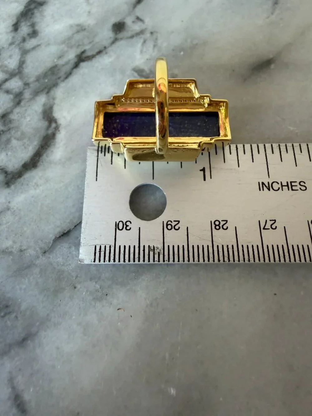 NIB WOW Art Deco Lapis & White Topaz Enamel in 18kt Gold Over Sterling - 5 -5.25